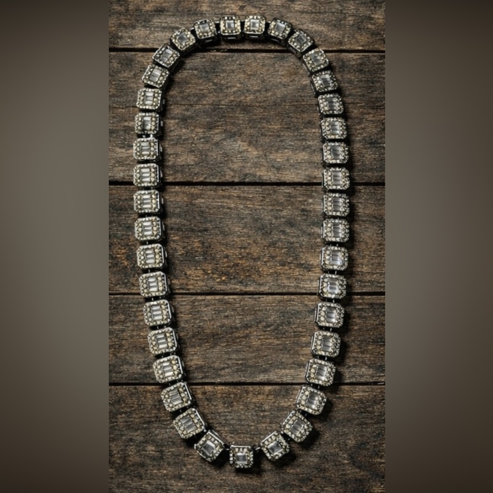 Black Stainless Steel Iced-Out Square Link Necklace | Tarnish-Resistant 18”
